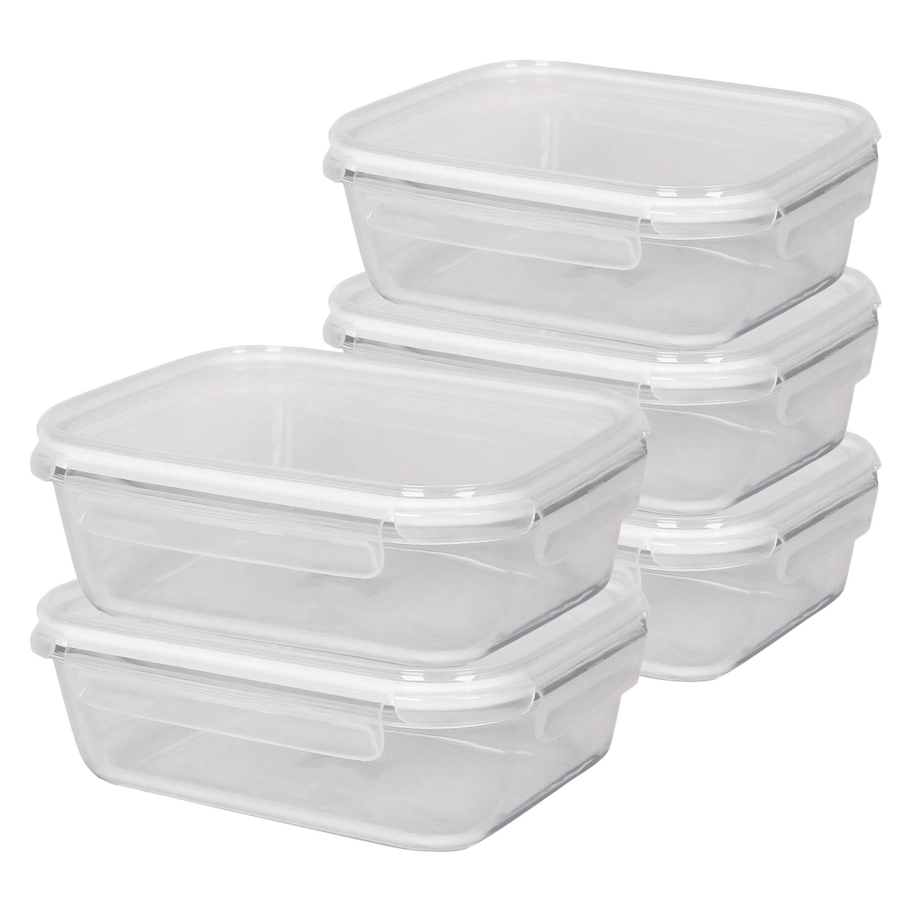 Harbour Housewares Unisex White 1.5L Glass Food Storage Containers - Airtight Meal Prep Tubs - 5 Pack In