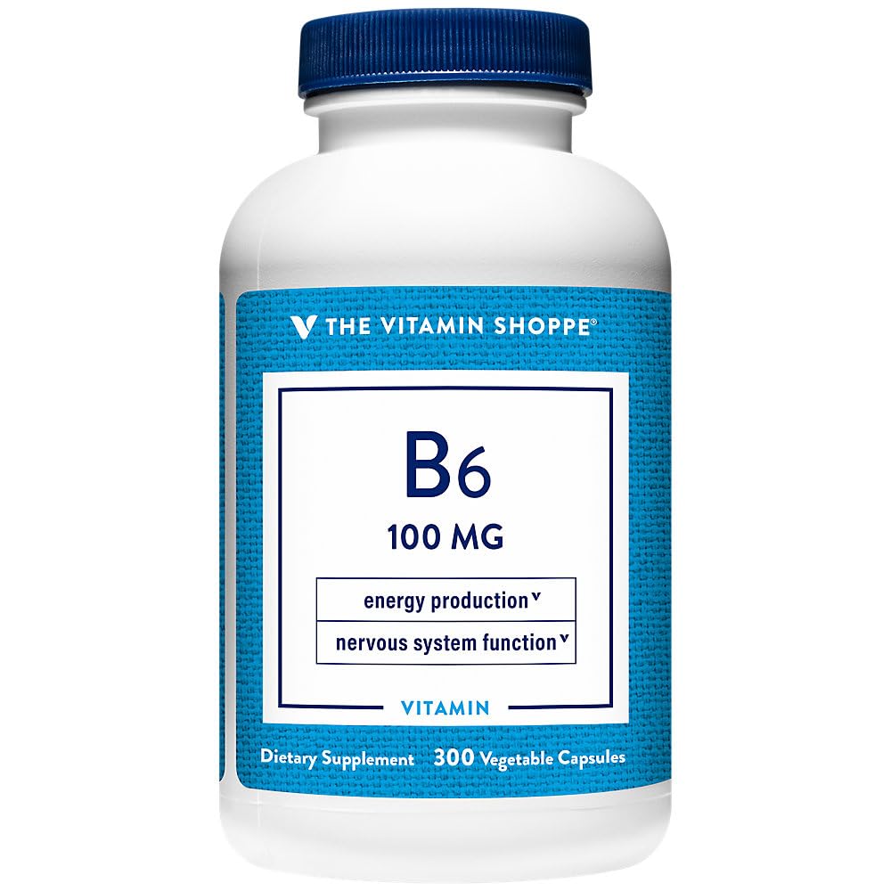 The Vitamin Shoppe Vitamin B6 100mg - Energy Metabolism & Brain Function | Pyridoxine HCL | 300 Veggie Capsules | Gluten-Free Non-GMO 300 Count (Pack of 1)