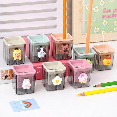 Miniatura 8 de Sacapuntas de doble agujero, 1 unidad, sacapuntas portátil, suministros de arte, herramientas de corte de lápiz cuadrado, papelería para