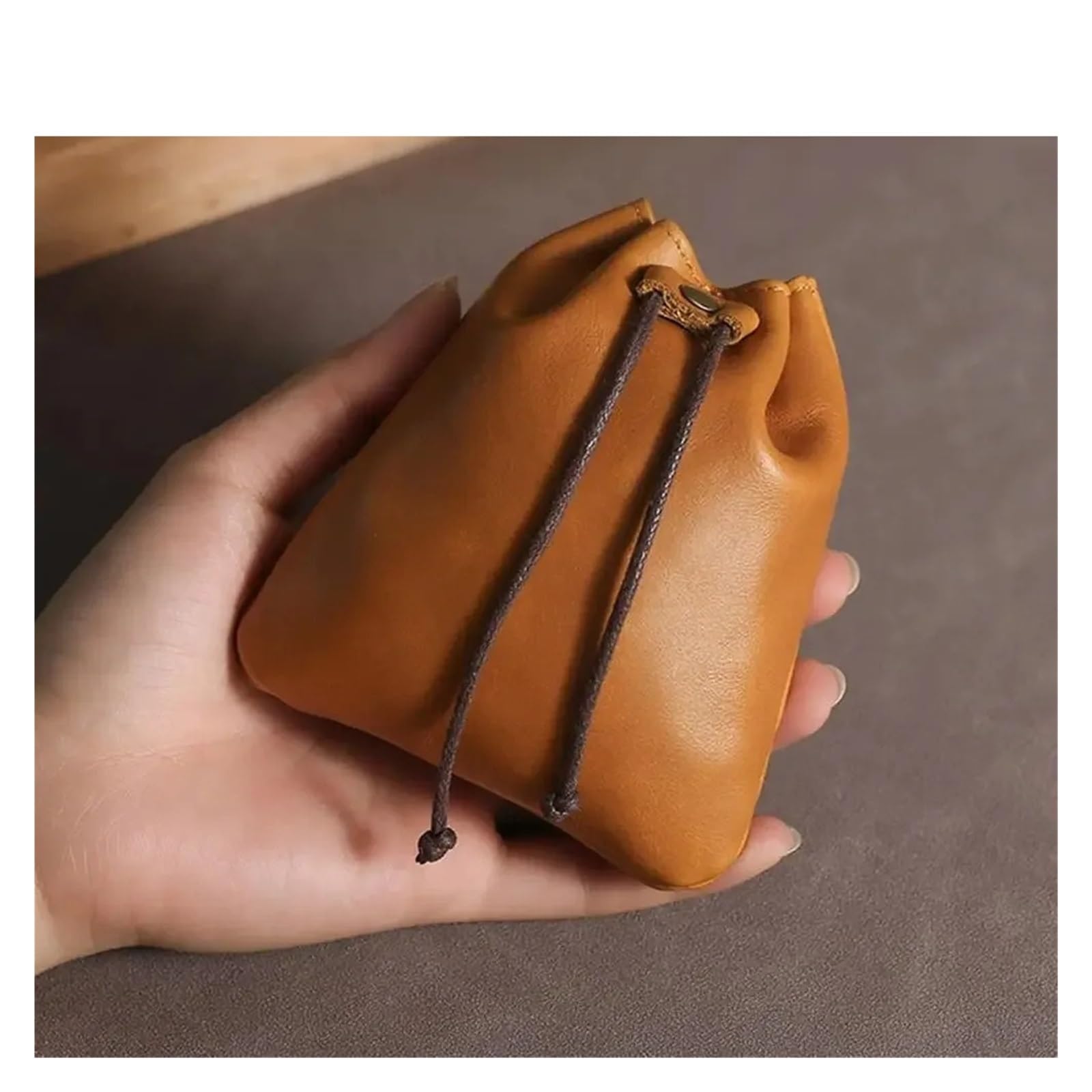 Sacchetto in Pelle con Coulisse Portafoglio Portamonete Borsa portaoggetti con Coulisse in Ecopelle in Pelle | Brown L