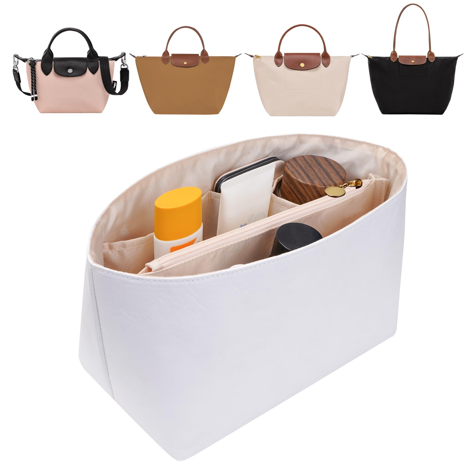 Purse Organizer Insert For Le Pliage Ultra-light Waterproof DupontPaper le pliage Bag Organizer White Large