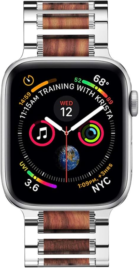 iiteeology Compatible with Apple Watch Band, Natural Wooden Steel Link Bracelet for iWatch Ultra 3/ Ultra 2/ Series 1-11 49mm 46mm 45mm 44mm 42mm - Silver - Image 3