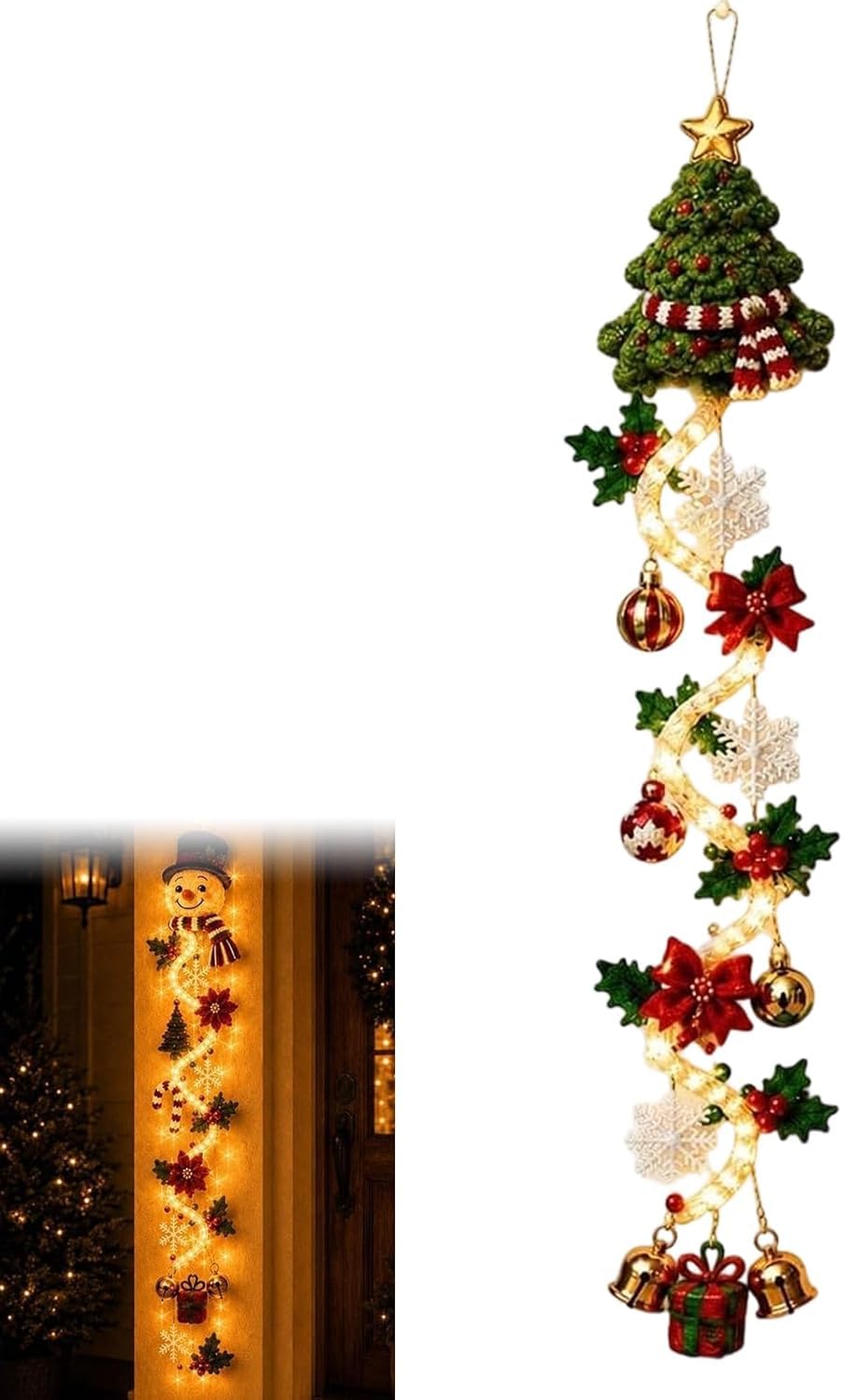 Glowing Christmas Door Hanger, Lighted Vertical Holiday Decor (#B)