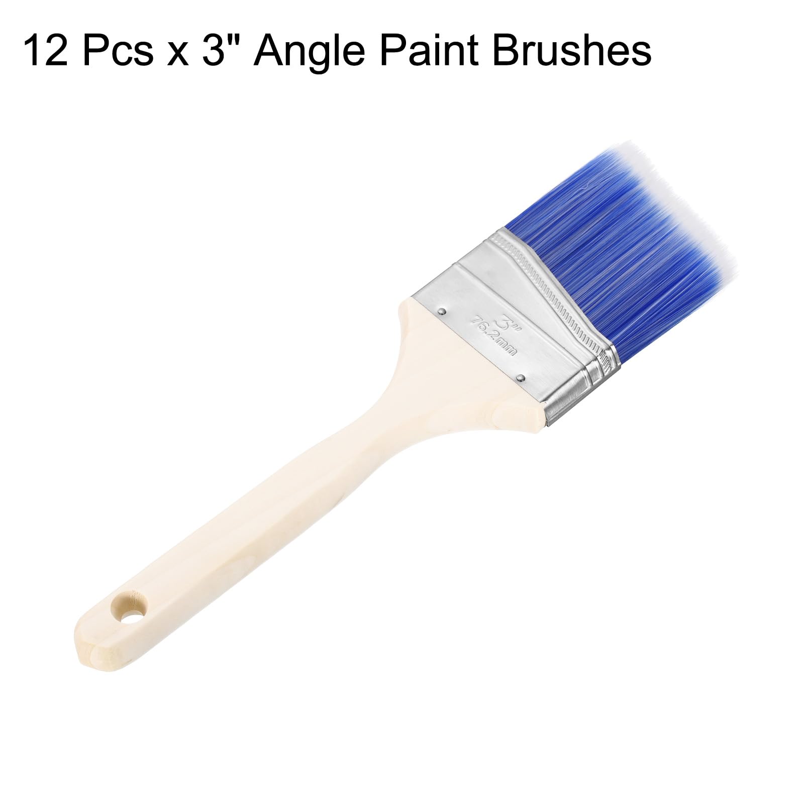 QUARKZMAN 12 Pinceles de Pintura de 3" con Mango de Madera para Pintura de Ángulo Y Chip para Bricolaje, Arte Plano, Muebles, Cercas, Paredes, Recortes, Azul