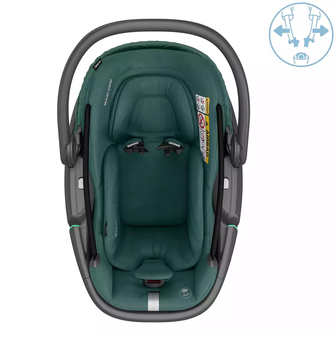 Maxi-Cosi Coral 360 i-Size, Seggiolino auto neonato 0-12 mesi (40-75 cm), Seggiolino girevole 360°, Estremamente Leggero, Cinture Easy-in, G-CELL, Capottina Extra-large, Essential Green