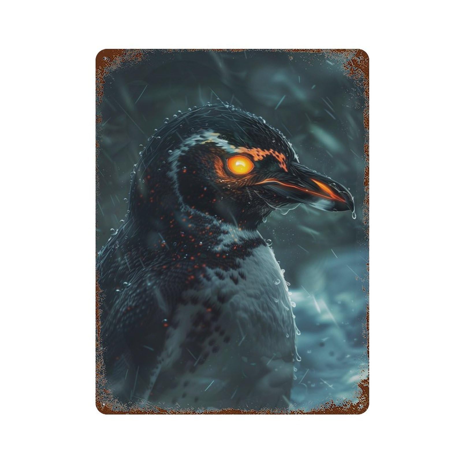 Glowing Eyes Penguin Rusty Metal Tin Sign 15.7"x11.8", for Farmhouse, Kitchen And Entryway Decor, Rustic Home Decor