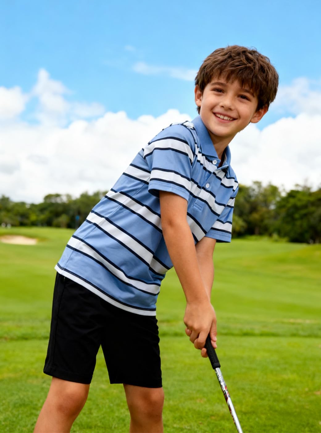 Kids Boys Striped Polo Shirts Short Sleeve Lightweight Golf Tops 5-14 Years - Image 5