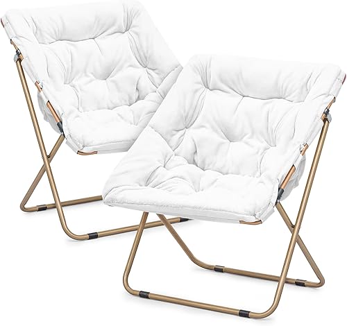 Miniatura 109 de Magshion Silla platillo plegable con otomana para adultos, cómodo asiento de lectura, asiento de piel sintética con marco de metal acolchado grueso