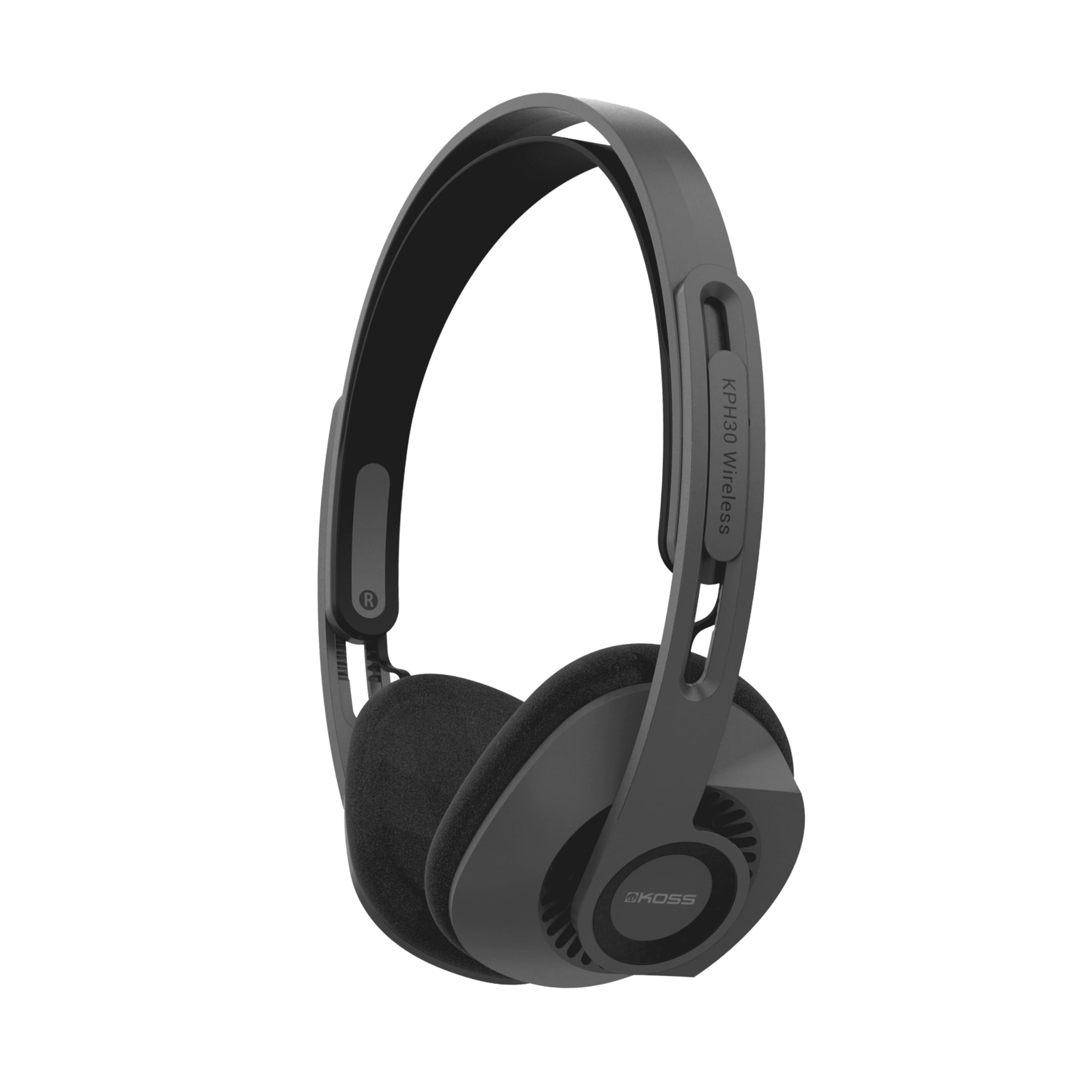 Koss KPH30 Wireless Bluetooth On-Ear Headphones, Retro Style, 20+ Hour Battery Life, USB-C Charging, Microphone, Stealth Grey
