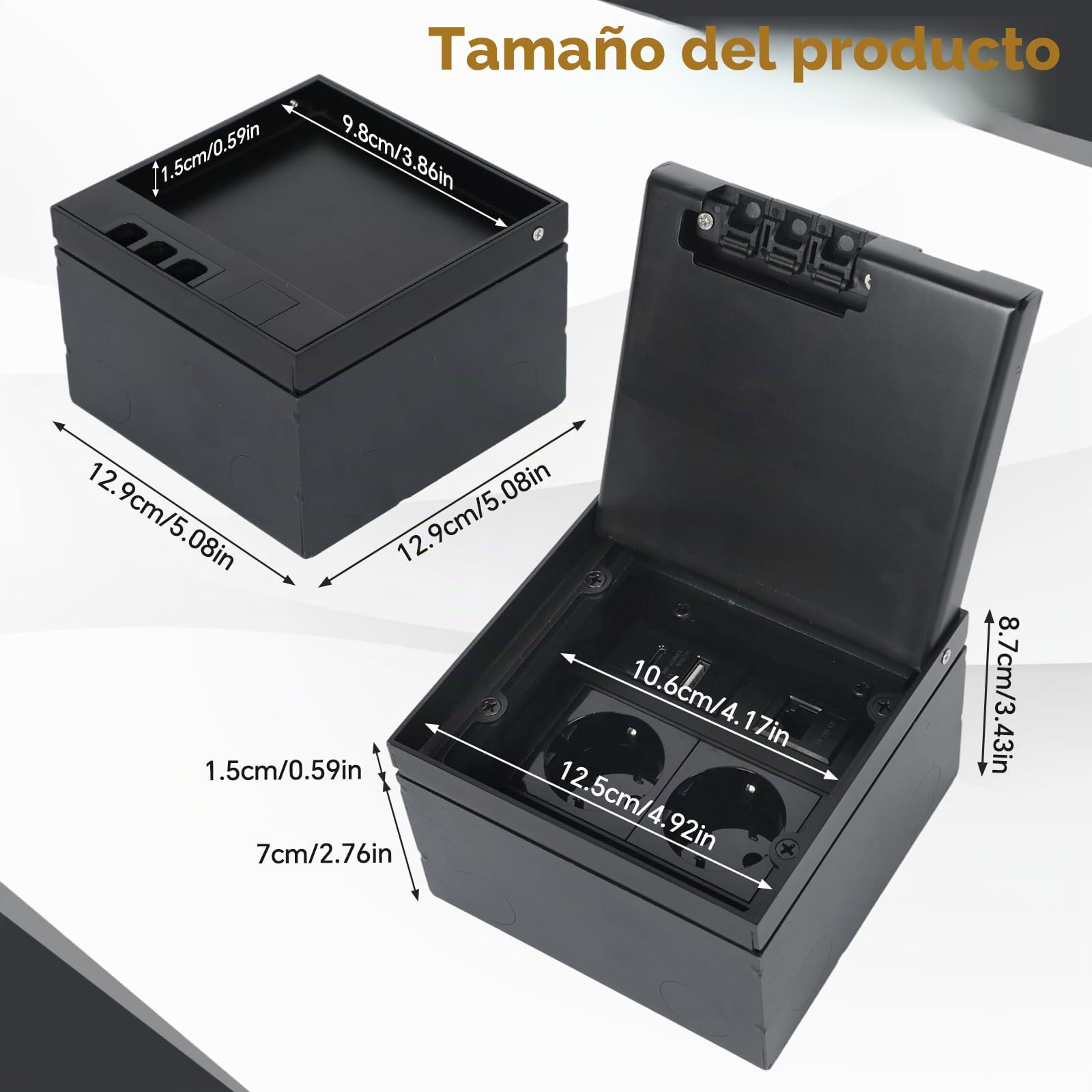 Toma de suelo empotrable, Toma empotrada de acero inoxidable negro impermeable para suelo con 2AC+USBA+C+1RJ45, Toma empotrada para suelo (Negro)