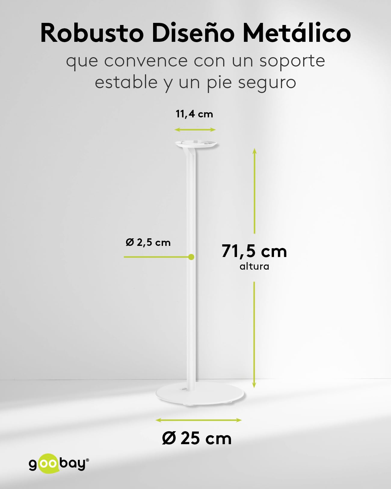 goobay Soporte Altavoz para Sonos Era 100 - Altura 71,5 cm - hasta 3 kg - Acero Blanco - Gestión de Cables - 71983