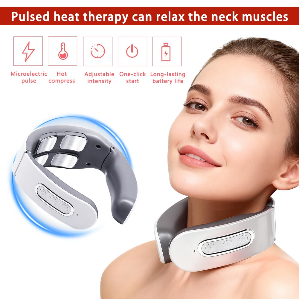 Masseur Cervical, Massage de cou Electrique Intelligent, Neuf niveaux d'intensité, des impulsions électriques pour soulager l'inconfort, Pour la maison, le bureau ou les voyages