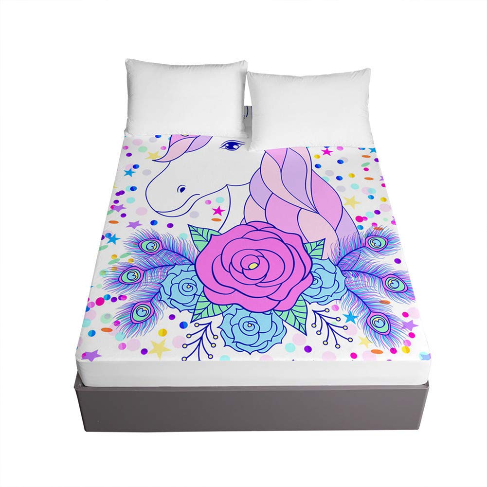 Drap housse matelas épais 150x200 microfibre licorne 3D rose