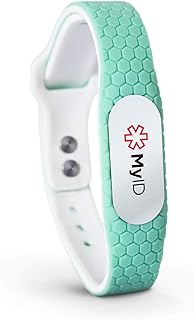 MyID Hive Medical ID Bracelet for Diabetes Epilepsy Autism and More - Silver Pod (M/L, Mint)