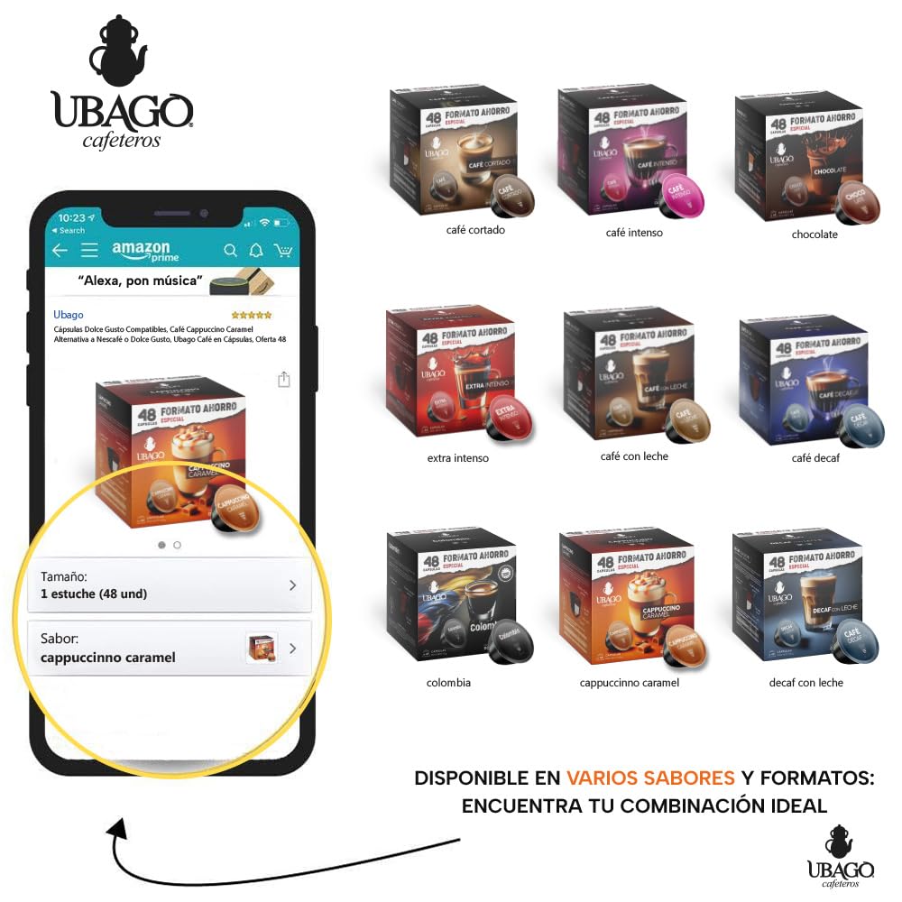 Ubago Café en cápsulas Café Cappuccino Caramel, Toffee Edition, compatible con capsulas Dolce Gusto, oferta de 192 unidades