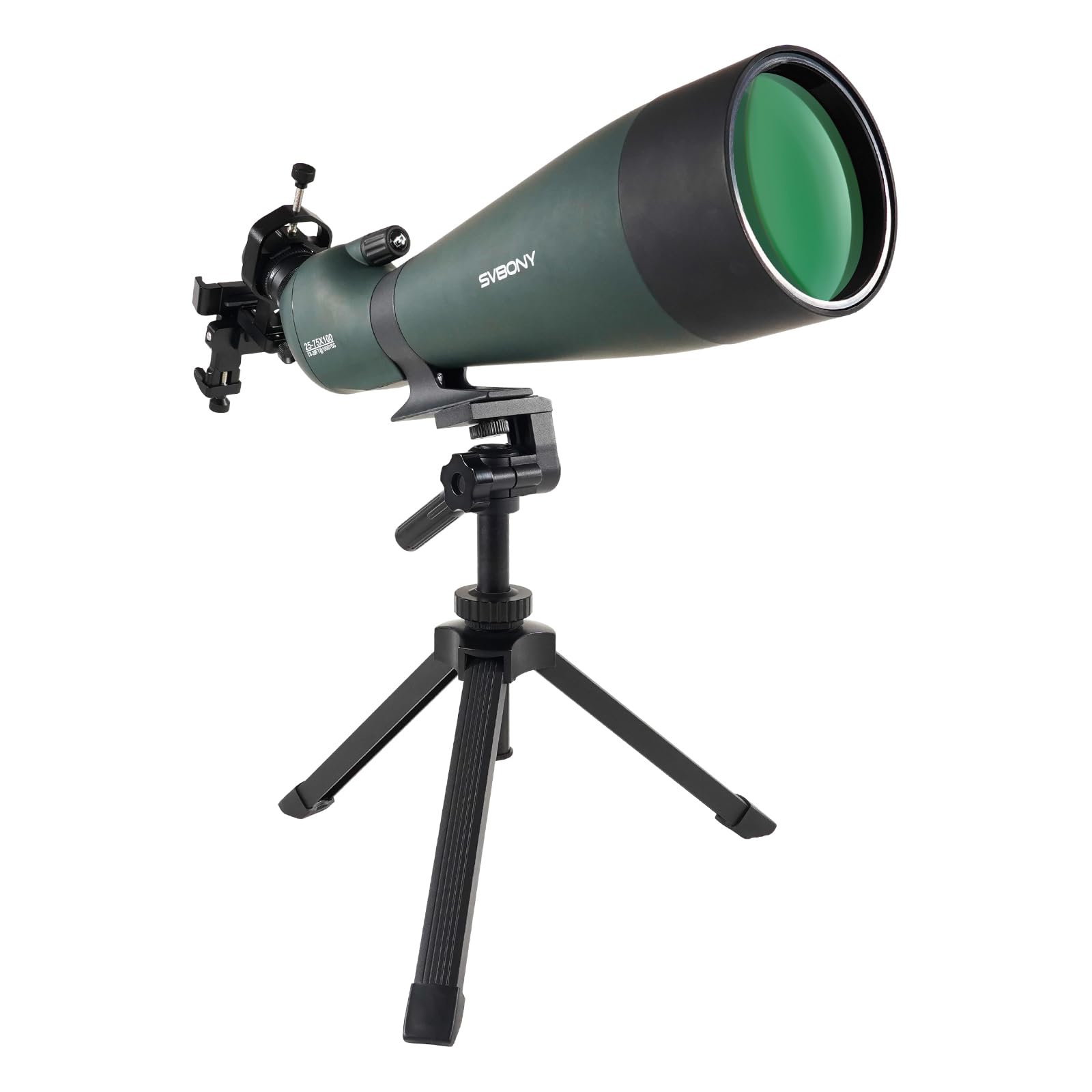 Svbony SV28 Telescopio de Detección con Trípode, 25-75x Zoom, Lente Objetivo 100mm, HD Bak4 FMC, Ocular Giratorio, Adaptador de Smartphone, para Observación de Aves y Tiro al Blanco