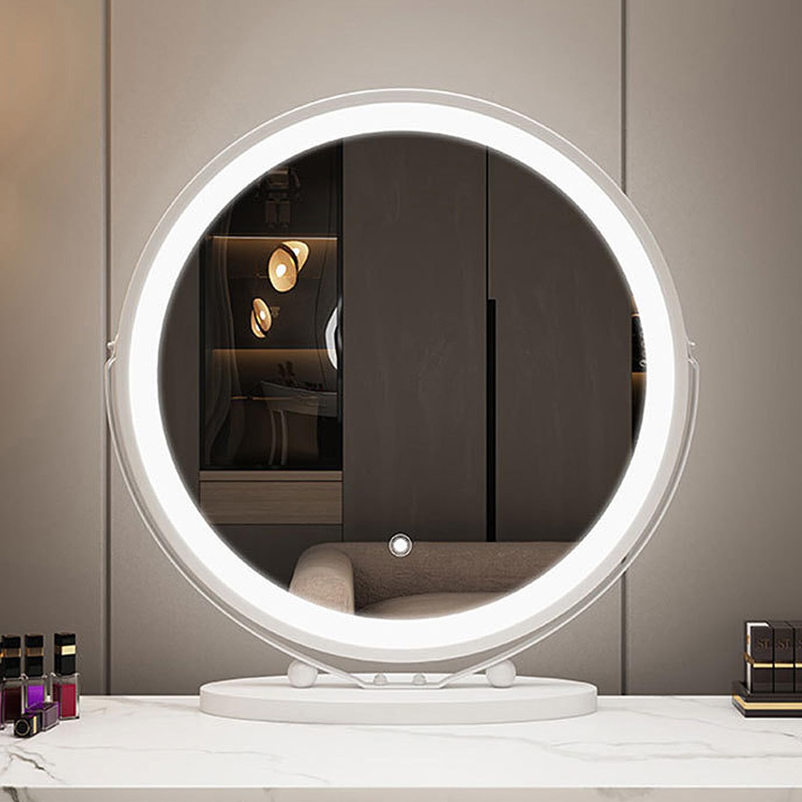Specchio da trucco a LED con rotazione a 360° Touch dimmerabile, 3 colori gratuiti nding Vani illuminazione da tavolo - Specchio Lar per camera da letto e soggiorno amanti del Beau