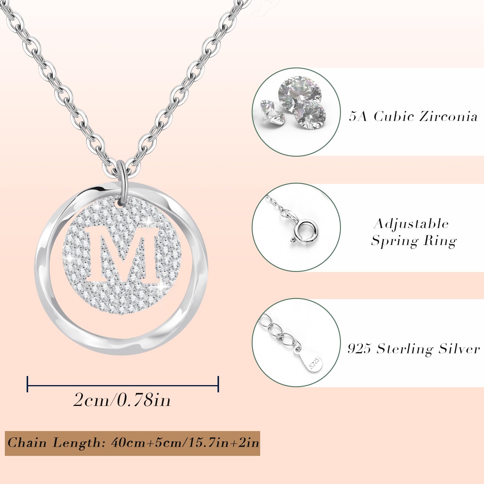 Tusuzik A-Z Initial Necklace for Women in 925 Sterling Silver Personalized Necklace with Silver Letter Necklace with Cubic Zirconia Adjustable Silver Jewelry for Women in use