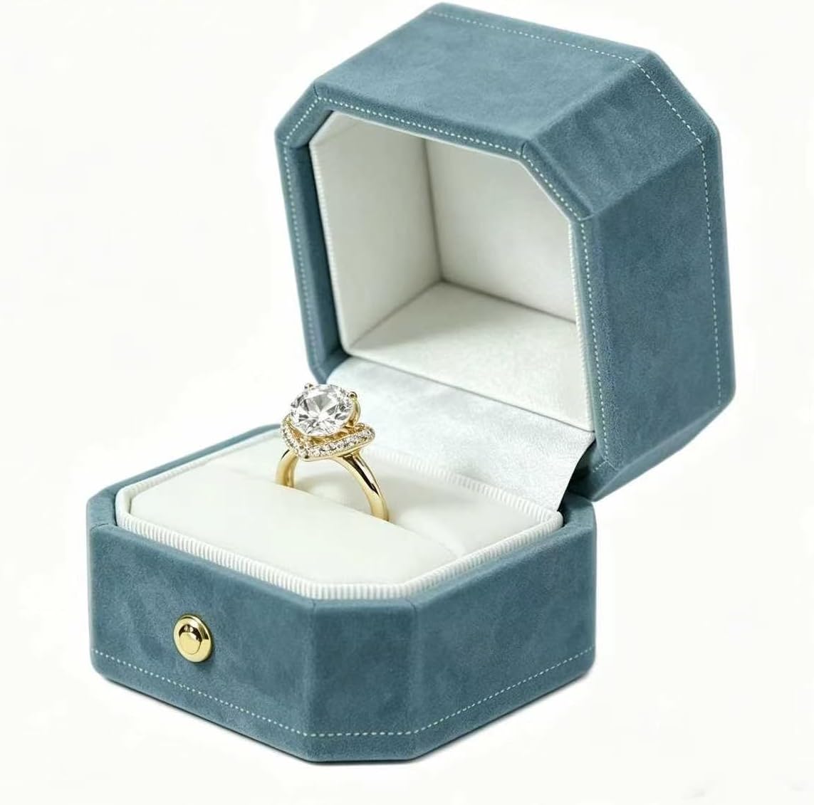 Velvet Jewelry Ring Box, Octagon Engagement Ring Box Ring Display Holder Case with Hinged Lid for Proposal Engagement Wedding, 2.44x2.44x2.17 IN-U2-PRB001