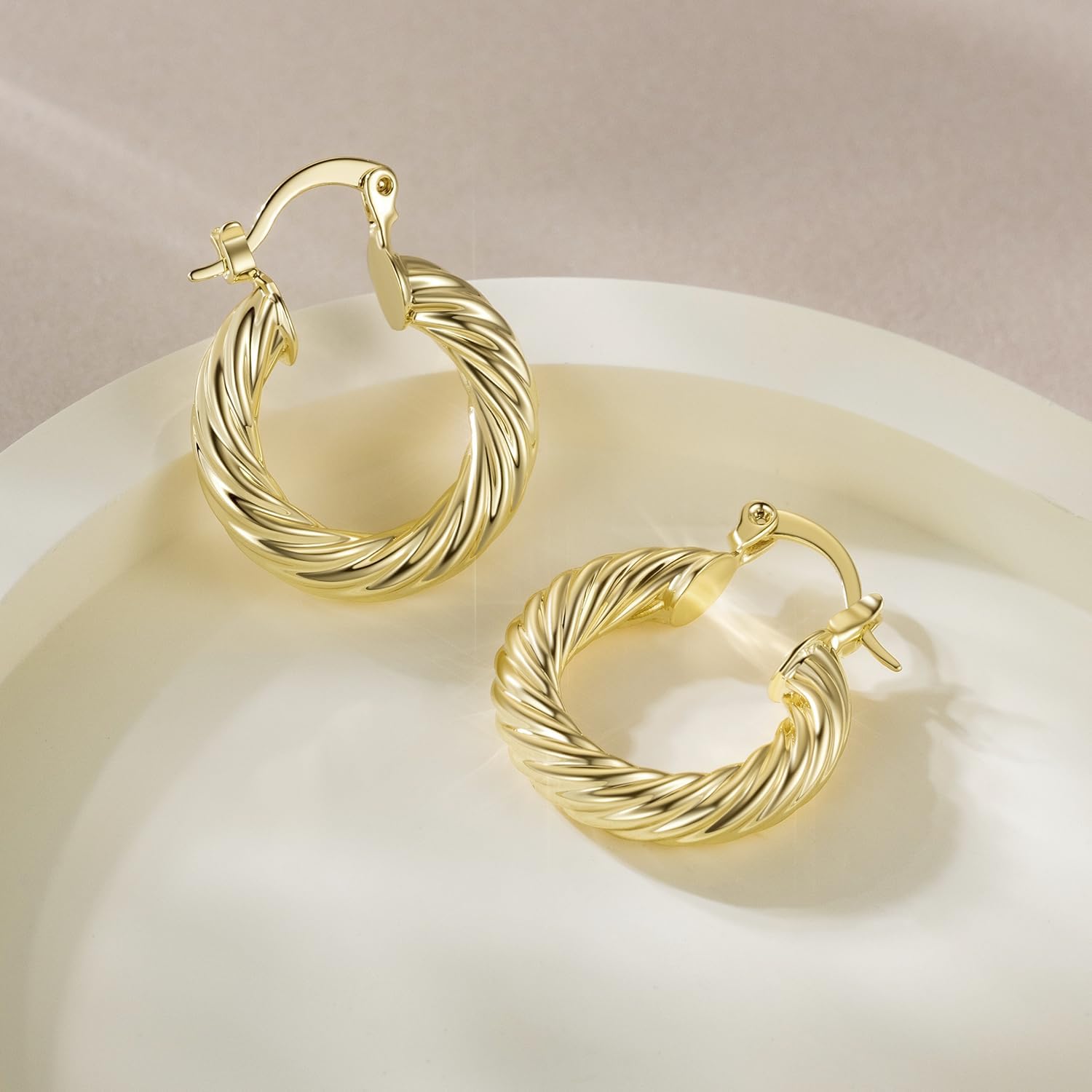 14K Gold Hoop Earrings Gold Earrings for Womens Hoop Earring Spiral Thick Jewelry Click-top Closure 21mm - Image 5