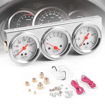 Dyno Racing 2" 52mm Triple Gauge Kit Bolt Meter Water Temperature Thermometer Oil Press Pressure Gauge Car Meter Triple Gauge Set