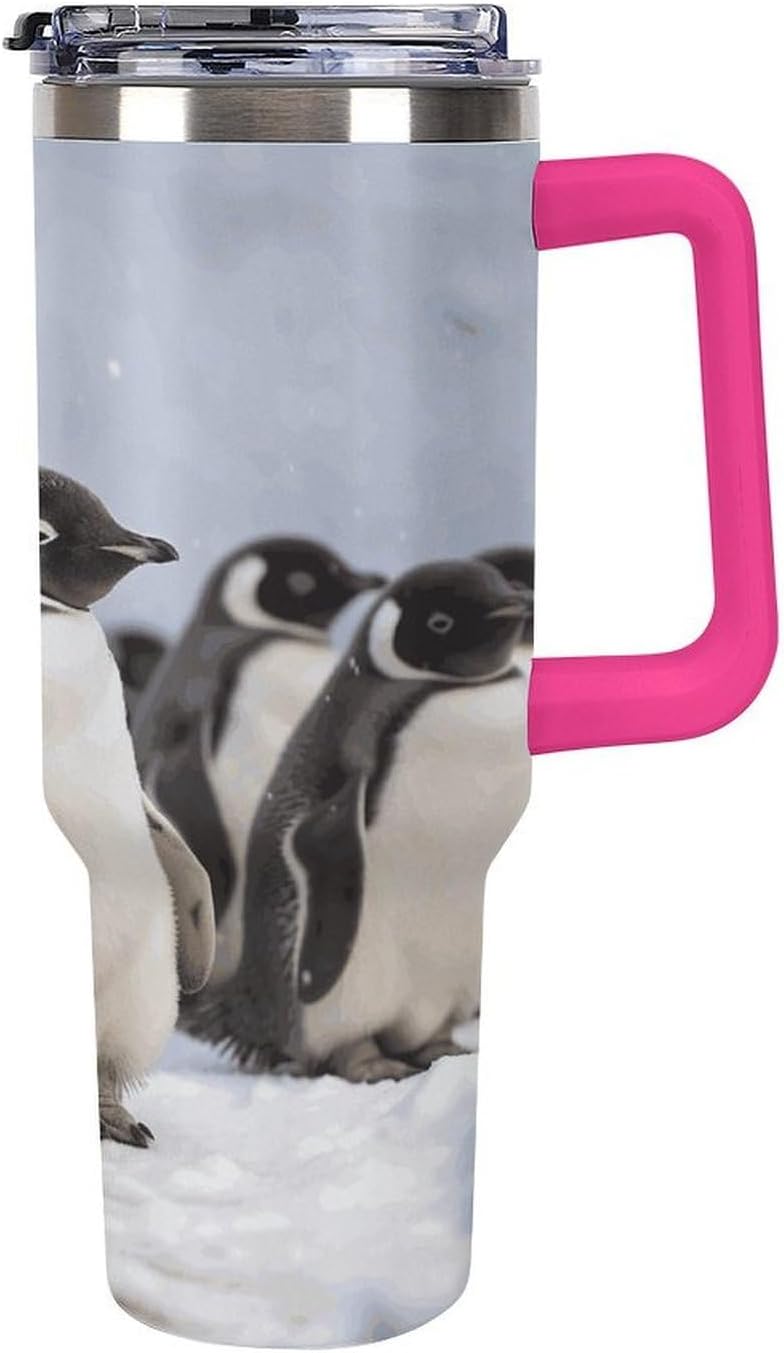 Young Penguins With Snow Tumbler 40 Oz with Handle&Lid Large Car Cup Stainless Steel Vacuum Travel Mug Insulated Water Bottle Leak-proof Portable Coffee Cup for Home Car Outdoor