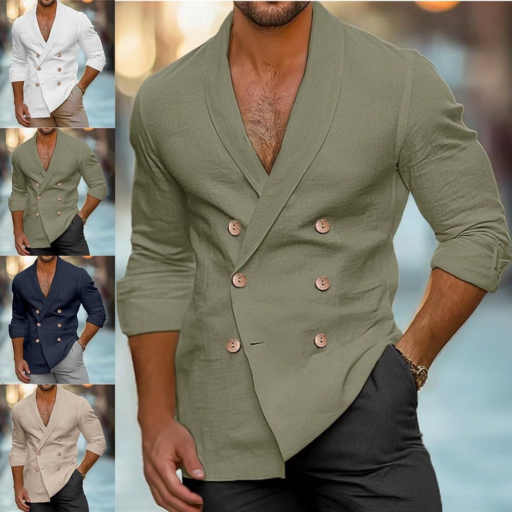 Camicia da uomo alla moda con scollo a V con design a doppio petto per giornate casual (2XL blu scuro)