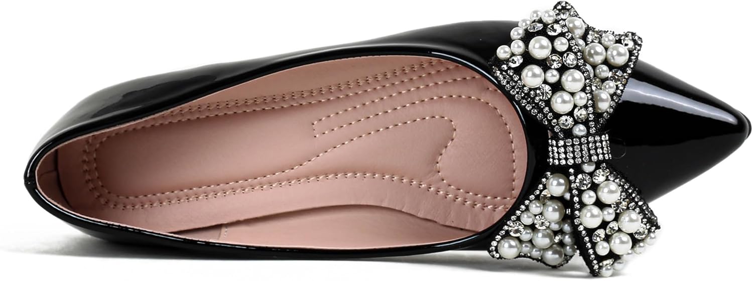 Leather Flats for Women Bling Rhinestone Pointed Non Slip Comfort Slip on Breathable Wedding Dress Ballet Flats Shoes - Image 4
