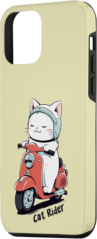 Amazon.co.jp: iPhone 12 mini 猫 ネコ 白猫 イラスト 原付 スクーター