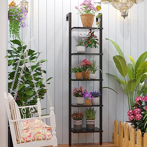 YMYNY Leiterregal mit 5 Ebenen, Bücherregal, DIY Standregal, Regal aus Holz, Metallrahmen, Wandmontage, für Bücher, Dekoration, Pflantzen… – Ansicht 6