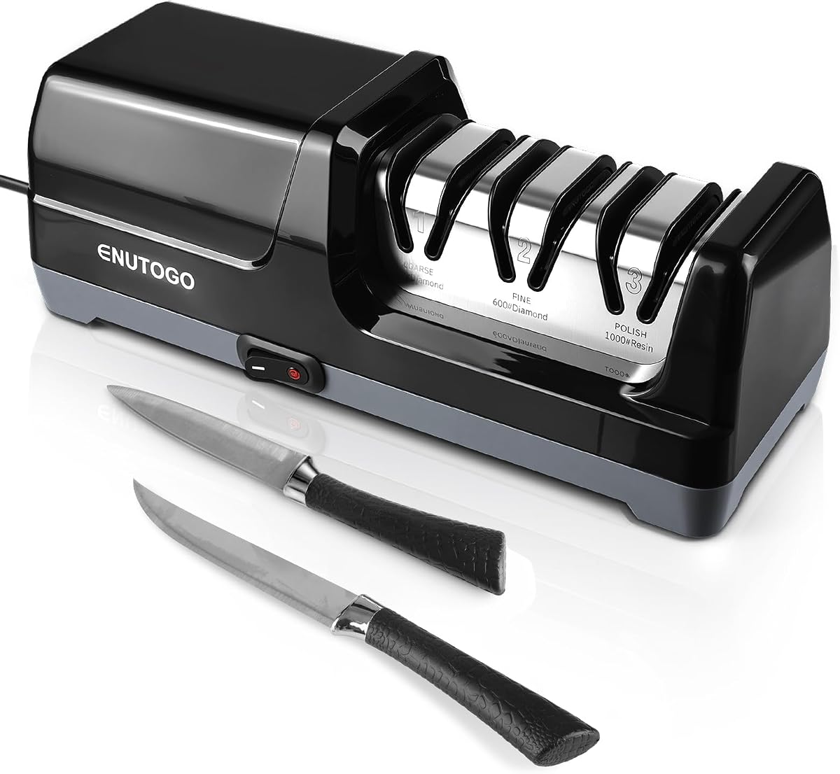 Enutogo Knife Sharpener, Professional 3-Stage Electric Knife Sharpener for Kitchen Knives, 100% Diamond Abrasive for 20° Precision Angle Guide, Quickly Sharpening and Polish Blades