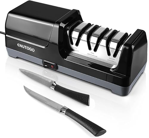 Afilador de cuchillos, afilador de cuchillos eléctrico profesional de 3 etapas para cuchillos de cocina, 100% abrasivo de diamante para guía de
