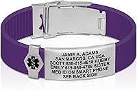 Vista 42 de Divoti Pulsera de identificación de alerta médica grabada personalizada, grabado láser de doble cara, pulsera de silicona, cierre de seguridad