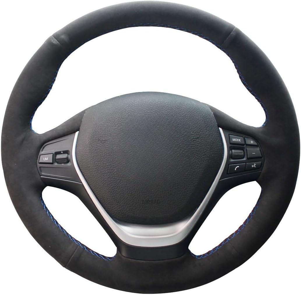 MEWANT Hand Stitched Black Artificial Leather Steering Wheel Cover Wrap for BMW 2Series F22 F23 F30 F34 F32 F33 F36