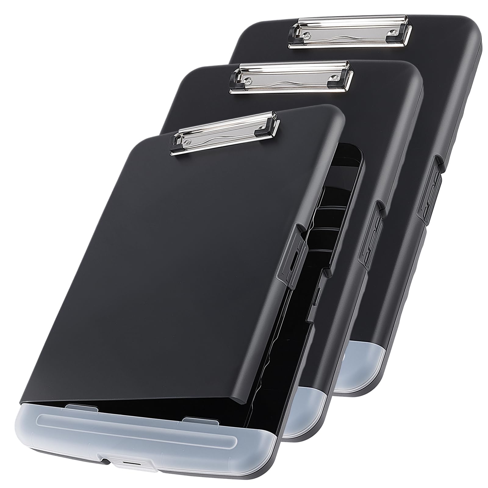 JEUIHAU 3 Pack Clipboard with Storage, A4 Clip Board Folder with Pen Holder, Plastic Clipboards with Compartment Portable for School Office Medical Personnel, Black