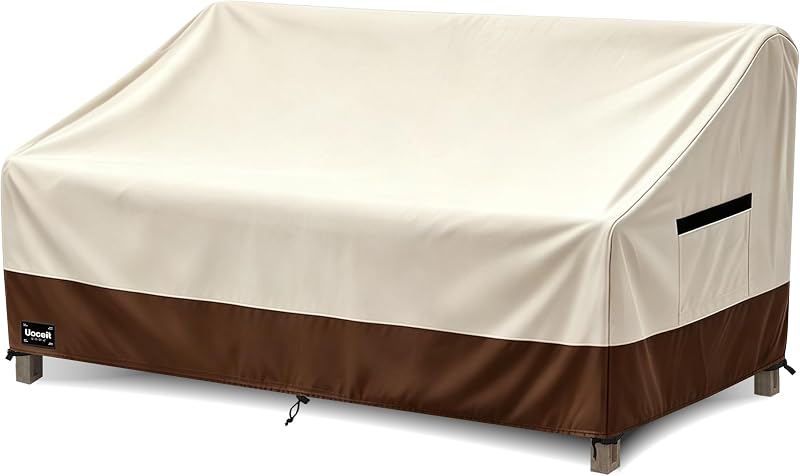3-Seater Outdoor Couch Cover, 79Wx38Dx35H inches Outdoor Furniture Covers Waterproof，100% Waterproof Heavy Duty Patio Furniture Covers,Beige&Brown Modern Style Outdoor Sofa Cover.