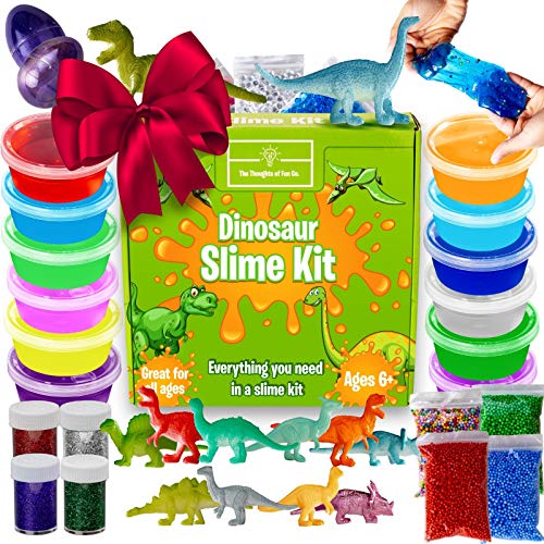 Dinosaur Slime Kit for Boys, STEM Learning Stretchiest, Easy-to-Clean Fun Slime for Kids, 12 Colors & Dinosaur Toys - All in ONE for Ultimate, Premade, DIY, Foamy, Stretchy Slime 38pc