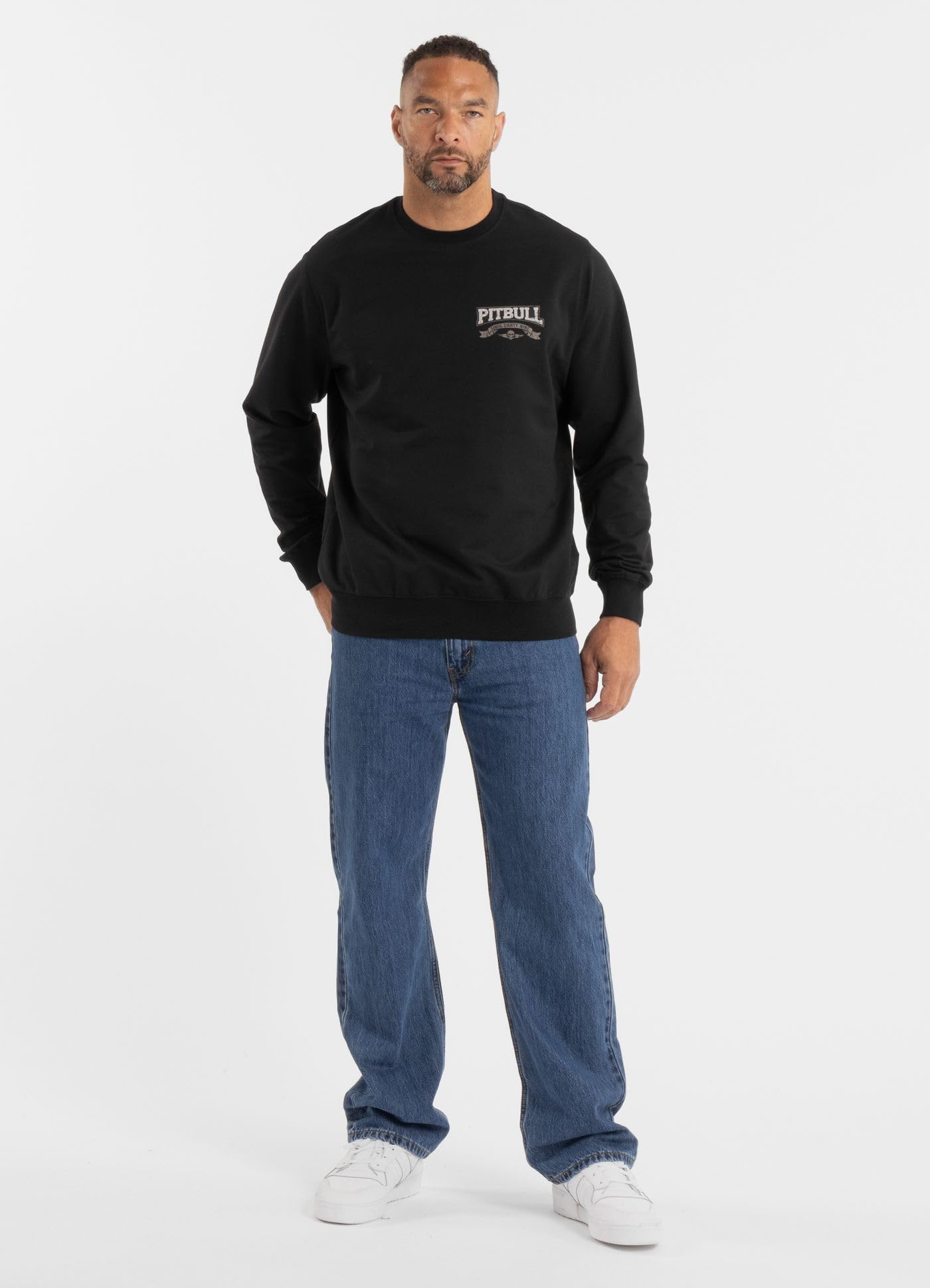 PITBULL Męska bluza Troublemaker Crewneck Pulower 280 g, nadruk na plecach psa, streetwear tricot terry, elastyczna, oddychająca, z długim rękawem