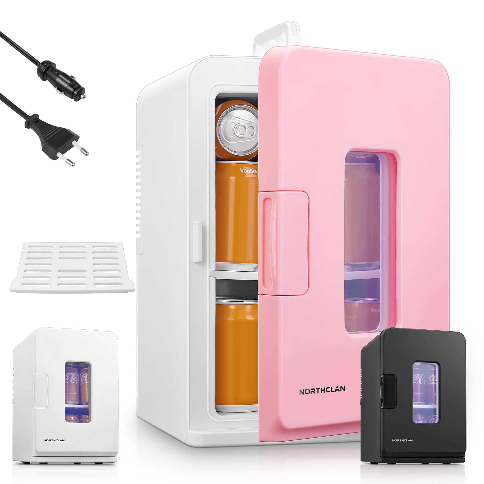 NORTHCLAN Mini Frigorifero 15L/21 lattine, Raffreddatore Portatile e Riscaldamento, per Cura della pelle/Cosmetici, Camera da Letto, Cibo e Bevande, Modalità max/Eco, Alimentazione AC + CC, Rosa
