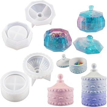 2 Set Vintage Jar Resin Mold with Lid Jewelry Box Molds Style Stackable Diamond Storage Box Resin Trinket Storage Container Box for Casting Home Decor