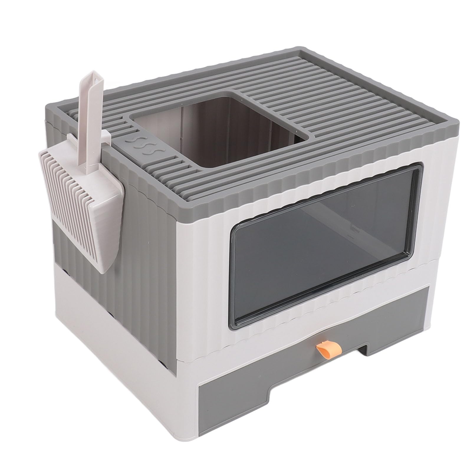 Generic Lettiera per Gatti, Lettiera Gattino Potty Cat Potty con Porta d'ingresso e Paletta per Toilette per Gatto Pieghevole Cazzo per Gatti per Gatto per Adulti, 17.7x13.4x13.2in (GREY)