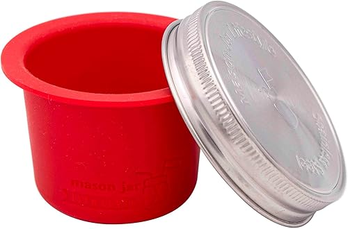 Mason Jar Lifestyle Taza divisora para ensaladas, salsas y aperitivos. Contenedor de almuerzo Bento sin plástico. (Boca ancha, rojo cereza)