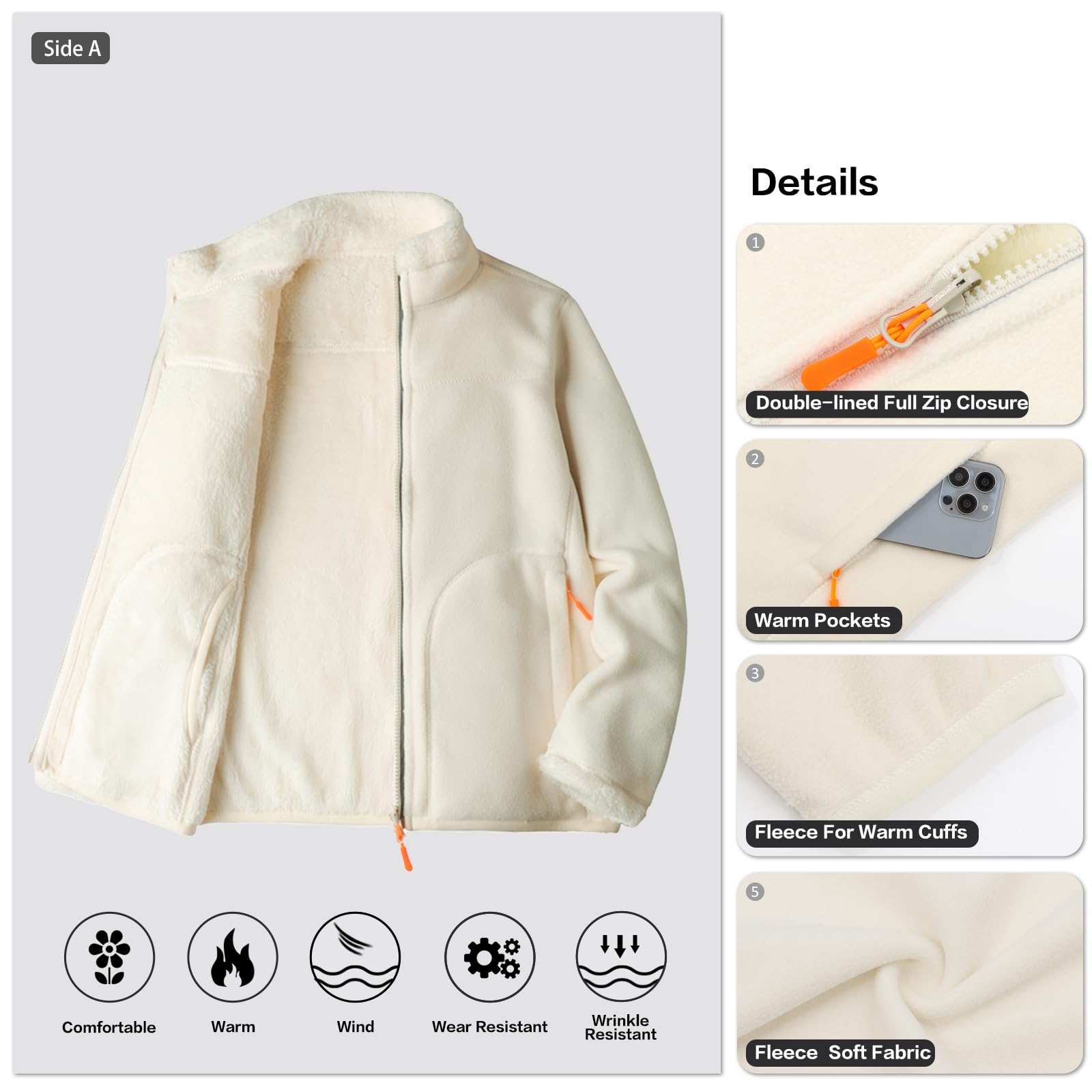 BWBIKE Mujer Cálida Cremallera Manga Larga Suave Chaqueta Polar Fuzzy Fleece Abrigo Reversible de Recreación al Aire Libre con Doble Forro para Otoño Invierno