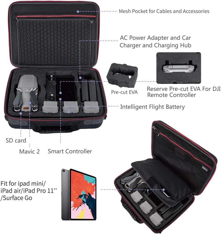 Promo Discount Up To 70% Off Smatree Hard Carrying Case Compatible for DJI Mavic 2 Zoom/Pro Drone, Smart Controller, 11 inches Tablet/Kindle and More Accessories (Not fit for Mavic Pro/Mavic Platinum)