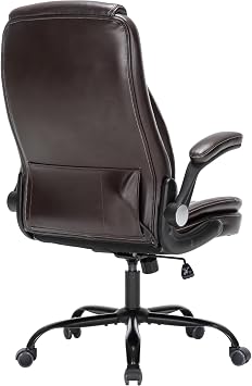 Heavy-Duty Executive Office Chair with Ergonomic Design, 300LBS PU Leather Chair with Adjustable Lumbar Support, 360 Swivel, Reclining Backrest, and Flip-Up Armrests for Big and Tall People(Brown)