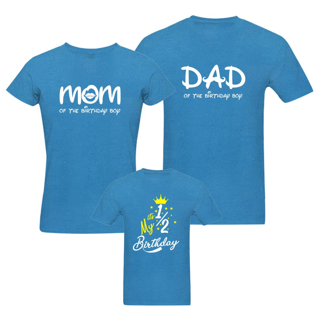 RAINBOWTEESWomen's, Men's and Kid's Birthday Celebration-Half Family Regular Fit T-Shirt for Father, Mother and Kids (Turquoise Blue) - Set of 3