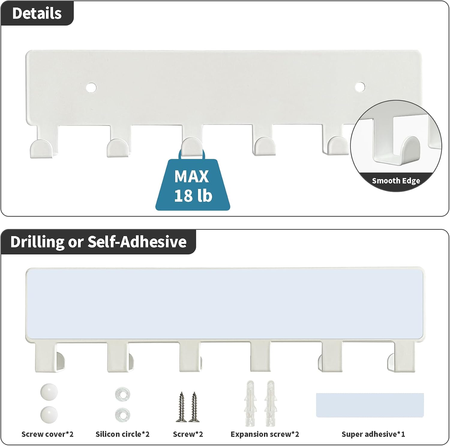 GTK Key Holder for Wall, Key Hooks with 6 Hooks, Wall Mounted Key Holder for Hallway, Self Adhesive Key Rack(White) image 3