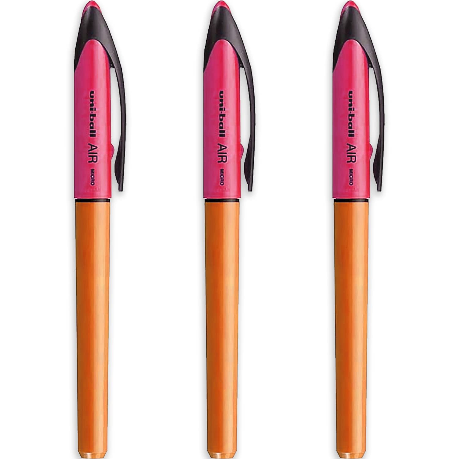 uni-ball Air - 0.5mm Rollerball - Orange Barrel - Black Ink - Pack of 3 - UBA-188E-M, Orange Barrel & Pink Cap, 1 count (Pack of 3)