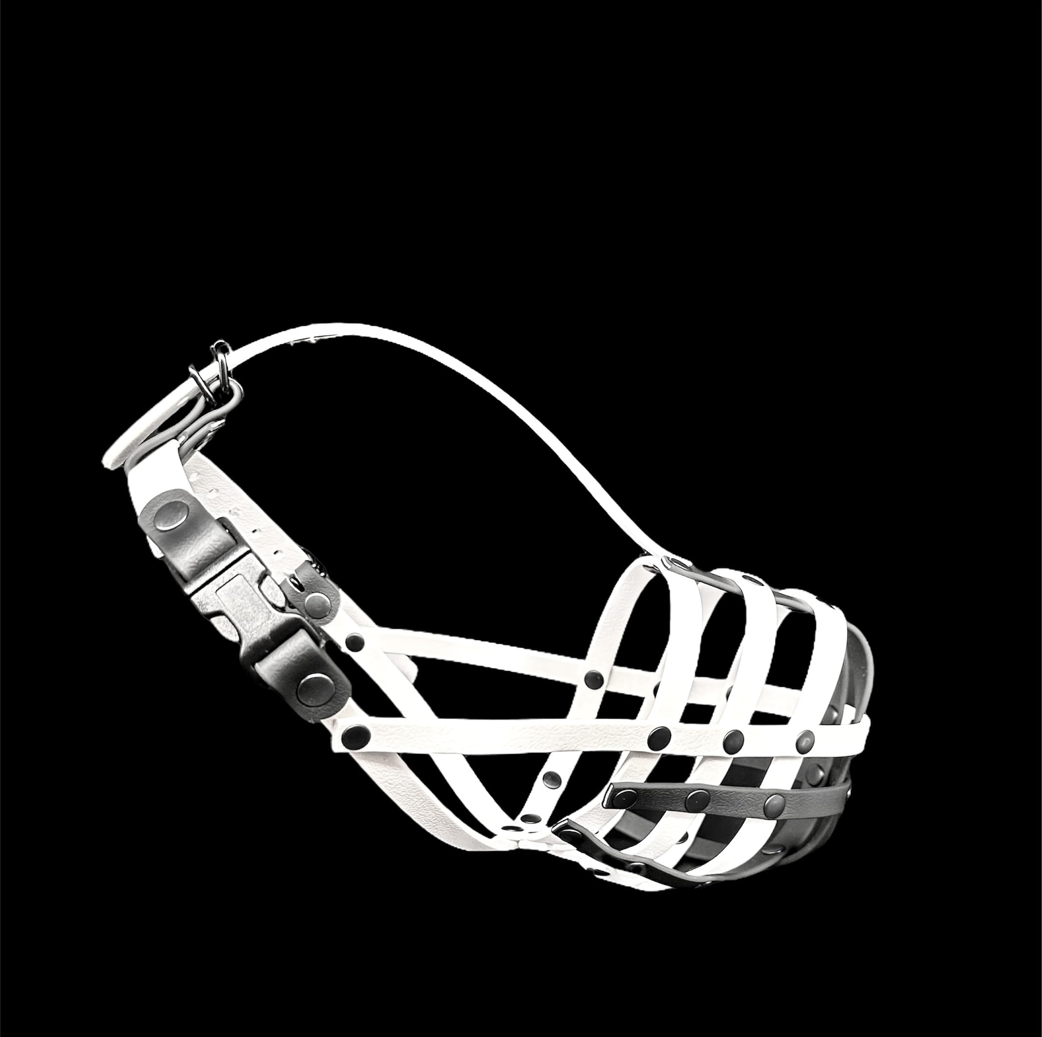 Strong Biothane Dog Muzzle for Staffy & Staffordshire Bull Terrier | Waterproof Easy-Clean Basket Design | Anti-Bite & Scavenging (AS0, White/Black)