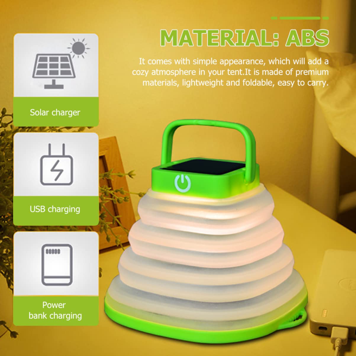 Linterna de camping, 5 piezas de respaldo y colgante al aire libre con tienda portátil, luz plegable, lámpara de linterna, batería USB, kit de camping LED de emergencia, campamento solar, viaje, negro